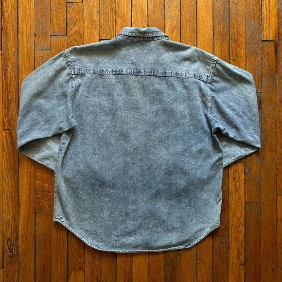 Rare Vintage 90s K-Line Sportswear Men's Blue Acid Wash Denim Jean Shirt Jacket - Picture 5 of 6